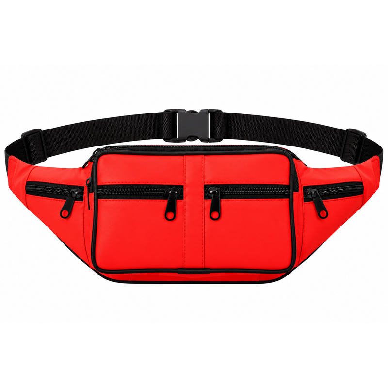 BB-01 Red Leather Bumbag W-6 Zips (New) (image for) BB-01 Red Leather Bumbag W-6 Zips (New)
